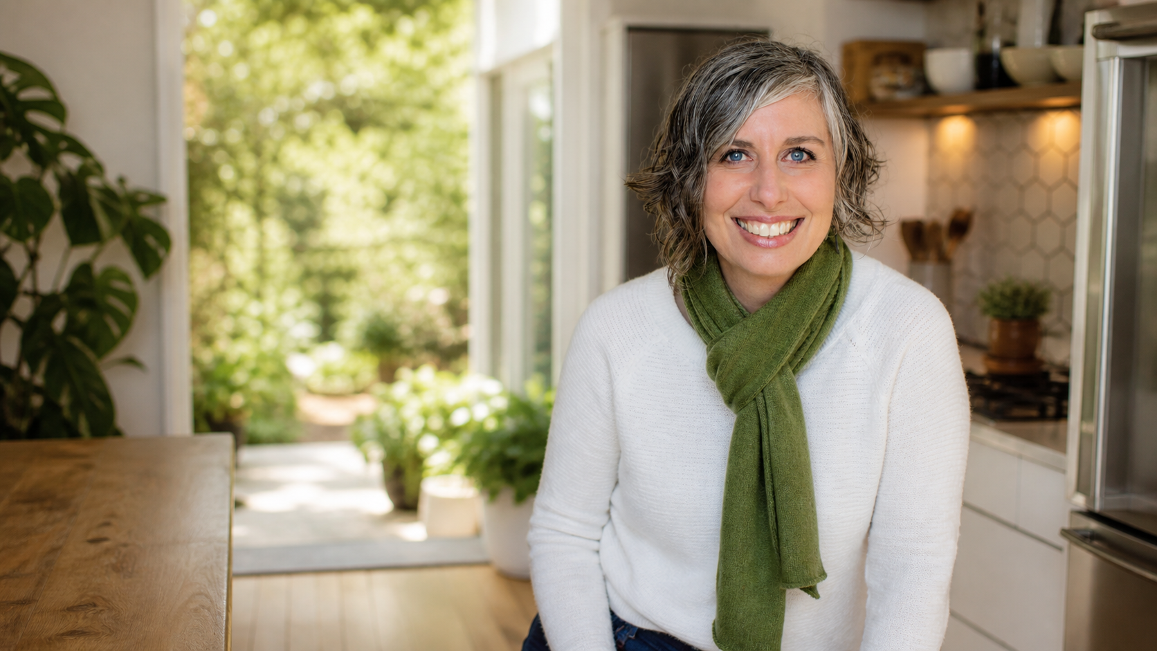 Jackie Rathbun in a warm, naturally lit kitchen