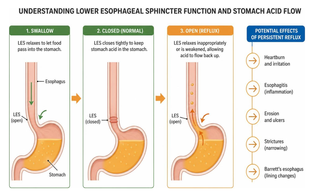 Understanding lower esophageal sphincter function and stomach acid flow