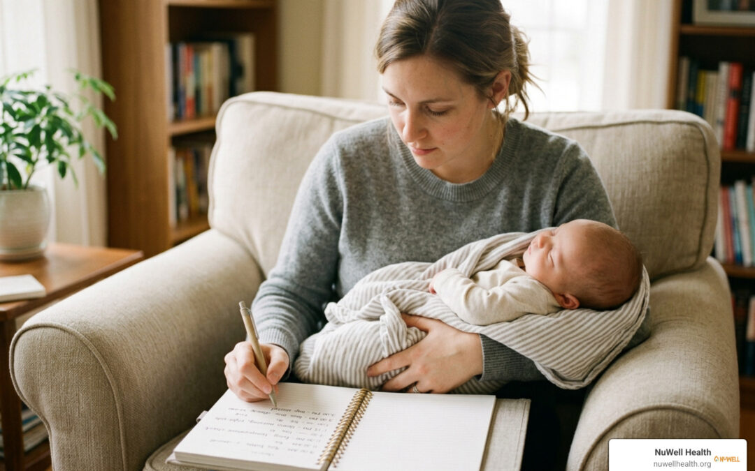 Parent logging infant feeding and symptom tracking in journal