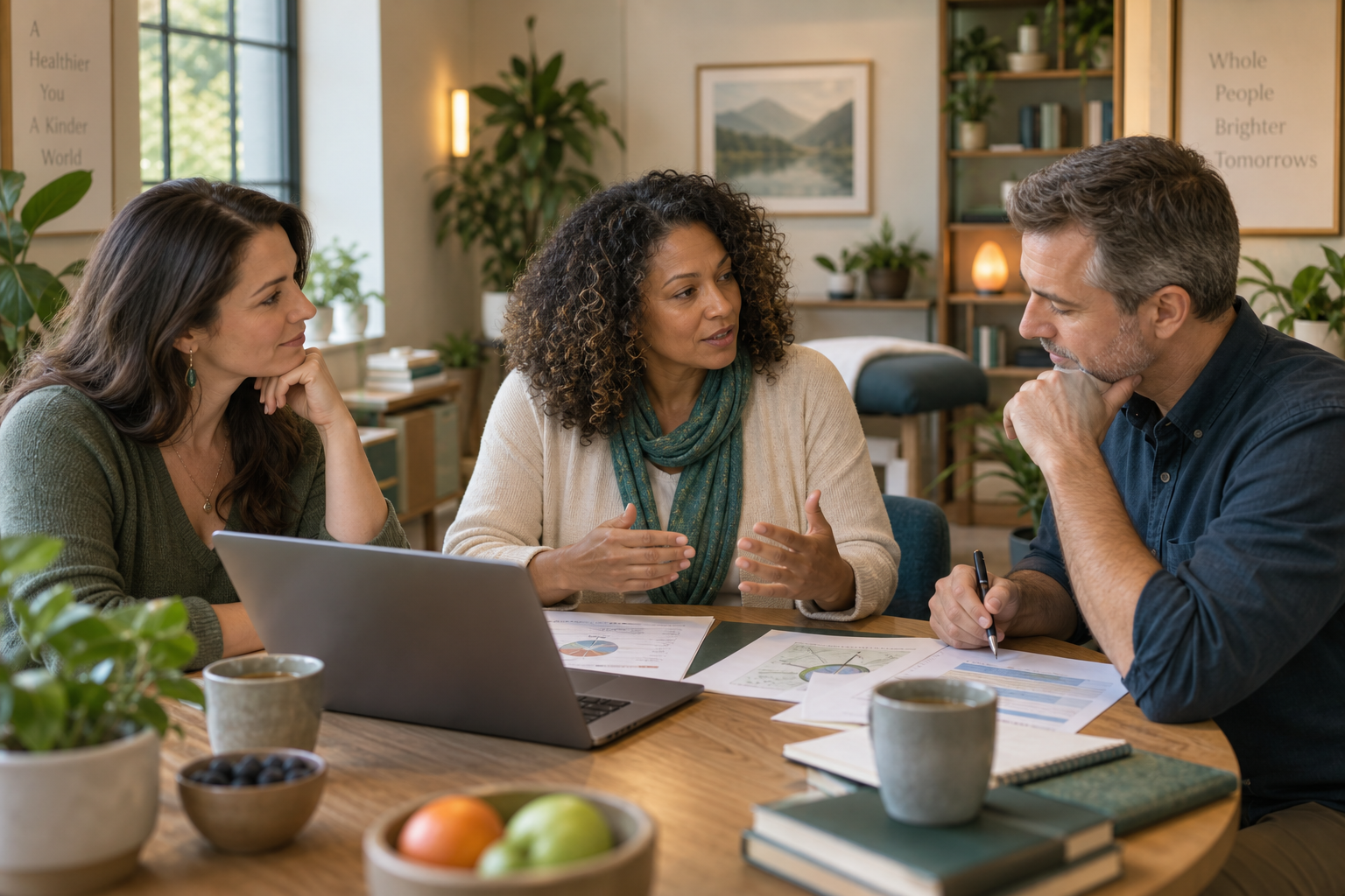 Professionals collaborating around a whole-person wellness plan