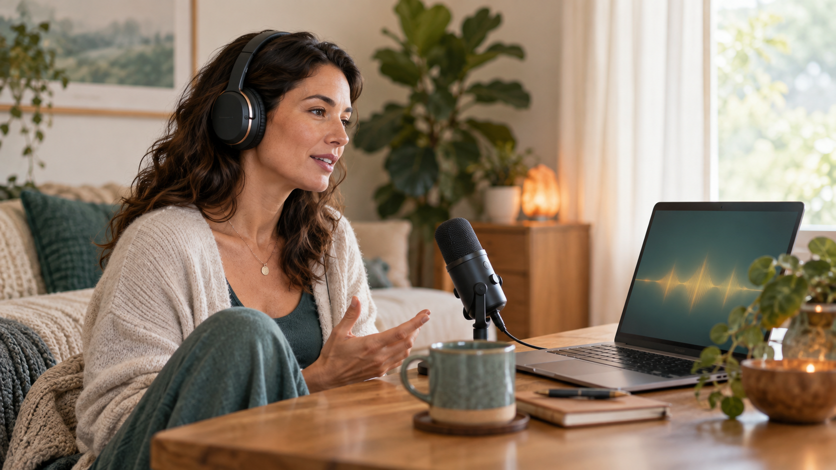 A client participating in an optional bio-acoustic voice recording session